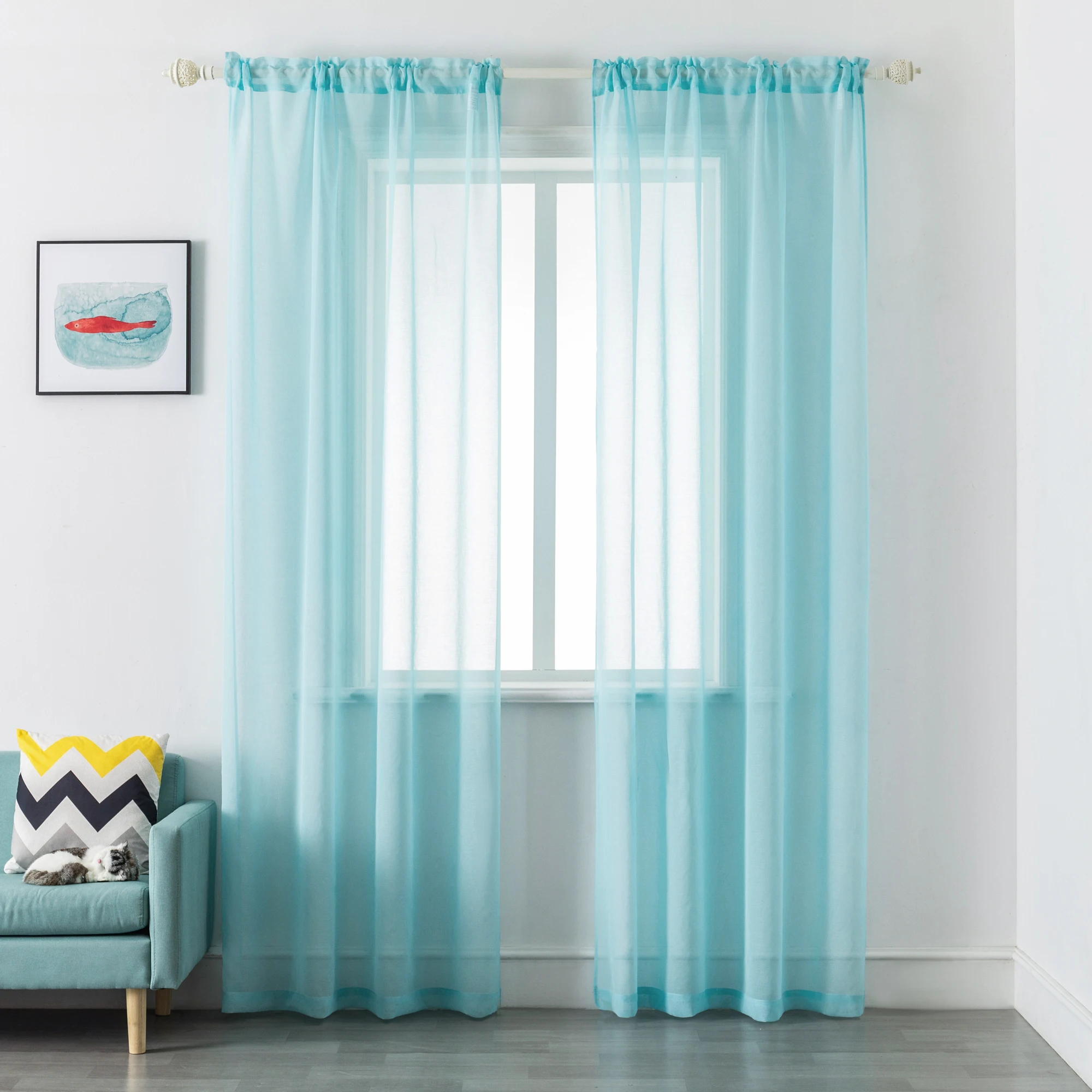 Wholesale Home Decor Sheer curtains Semi Sheer Voile Rod Pocket Curtains for Living Room