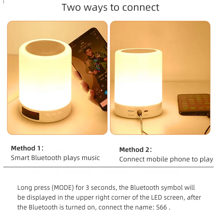 Hot Selling Touch Light Lamp Portable Hanging Blue tooth Speaker with Alarm