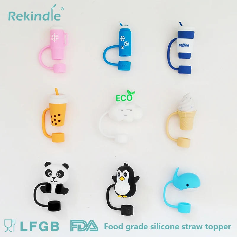 Custom Dust-proof Food Grade Silicon straw topper Boot Soft Cup silicone straw cover topper