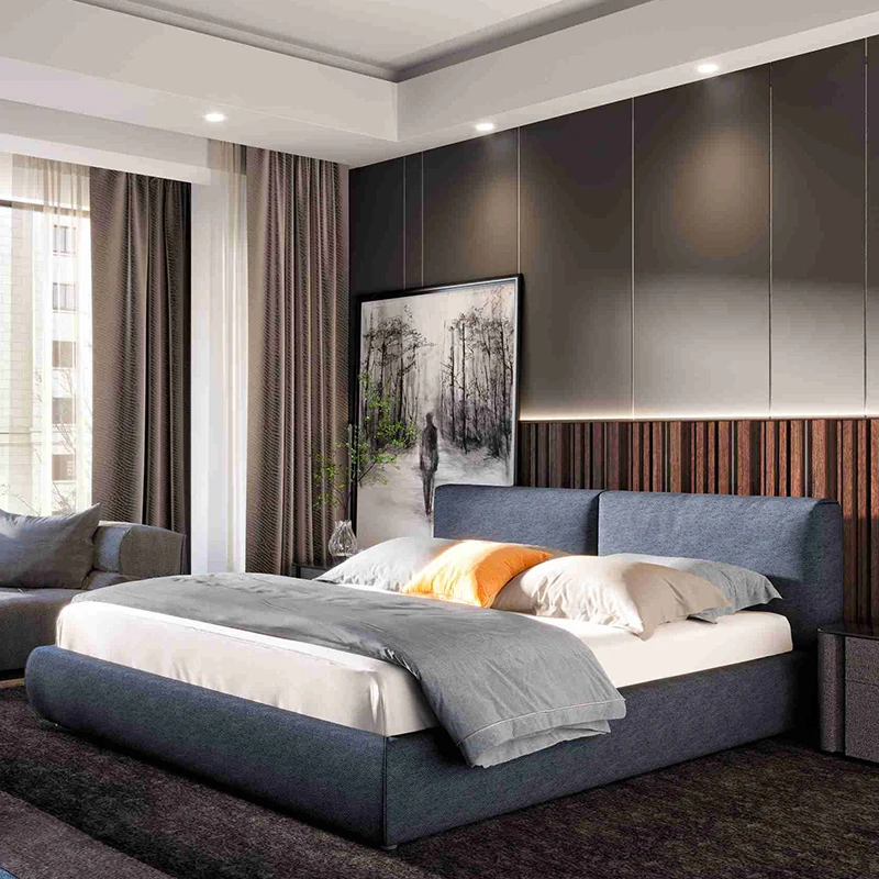 OEM ODM Factory Modern Queen Lit Hotel Bedroom Sets King Size Double Upholstered Platform Beds Frame with Wood Slat Support