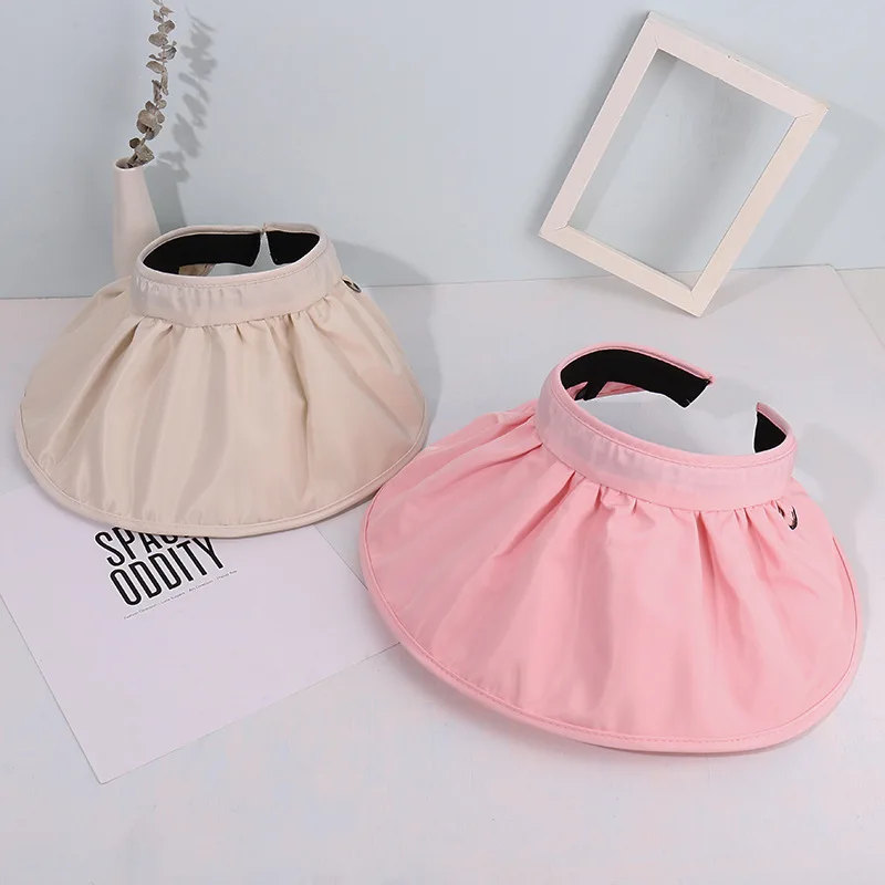 Hot selling spring and summer solid color customized logo adjustable size foldable headband visor hat girl custom sun visor hats