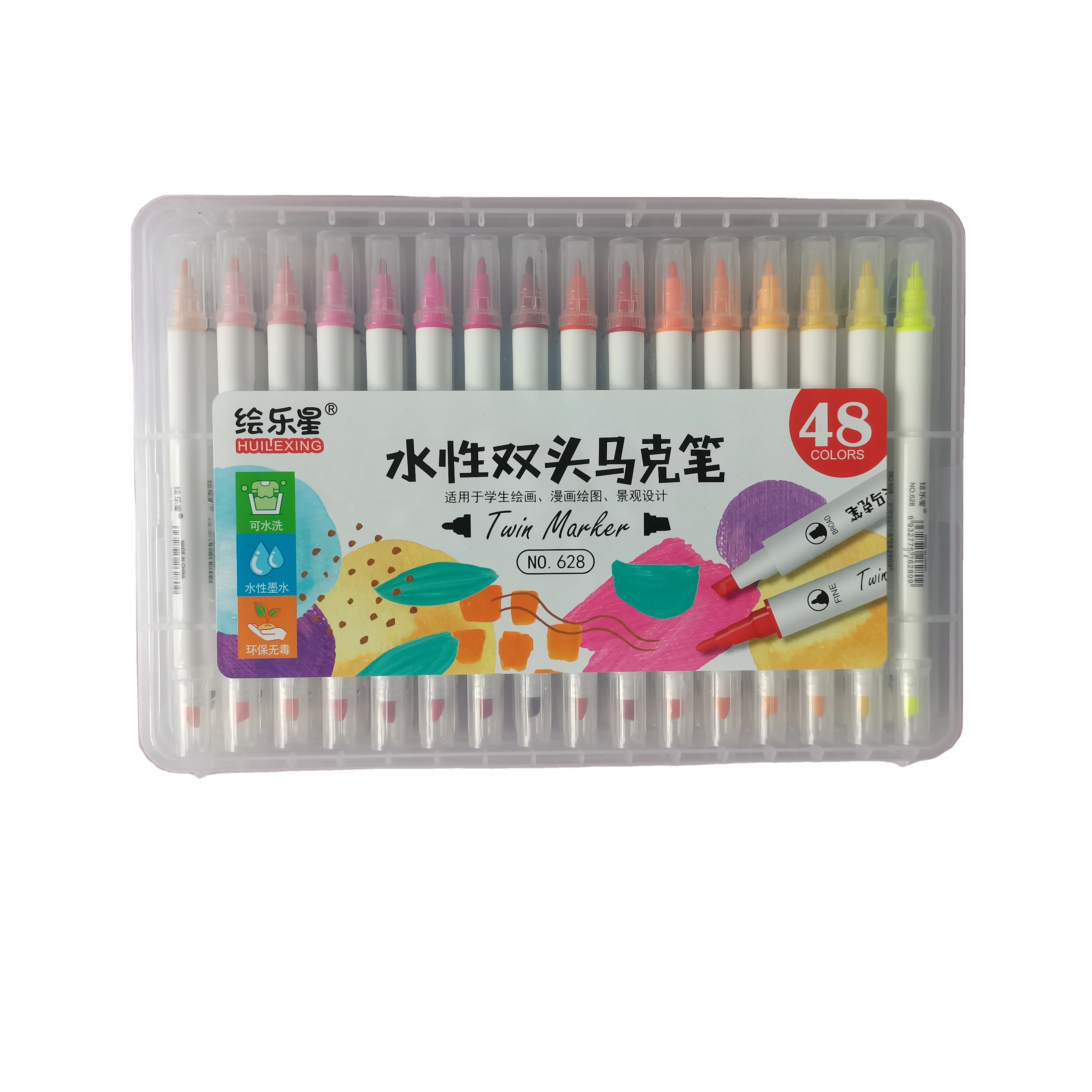 Factory Price 48 colors customized waterbased ink double-headed twin marker watercolor pen for children and students a