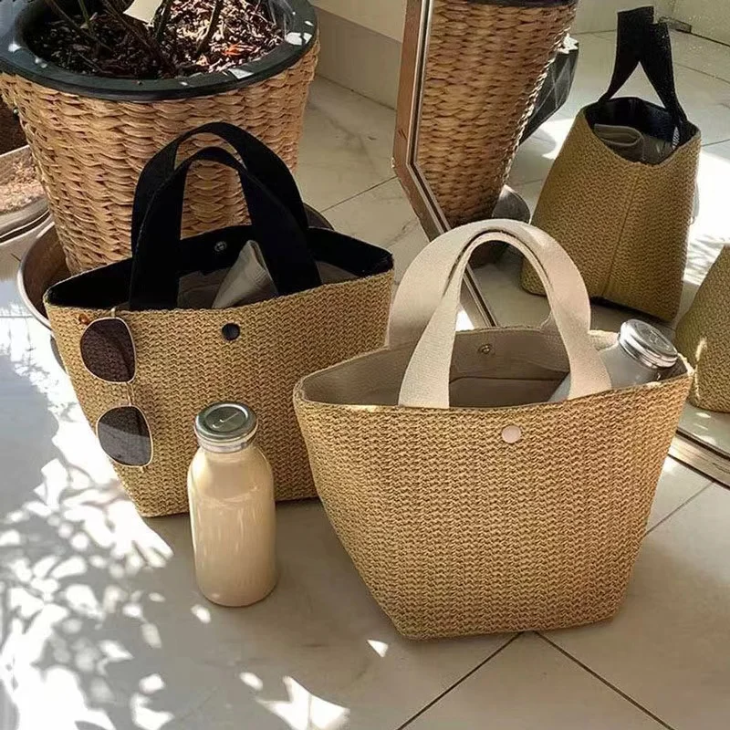 New arrival ladies bucket handbag beach ladies turf handbag Holiday straw ladies fashion bag Ins online celebrity weaving Bag