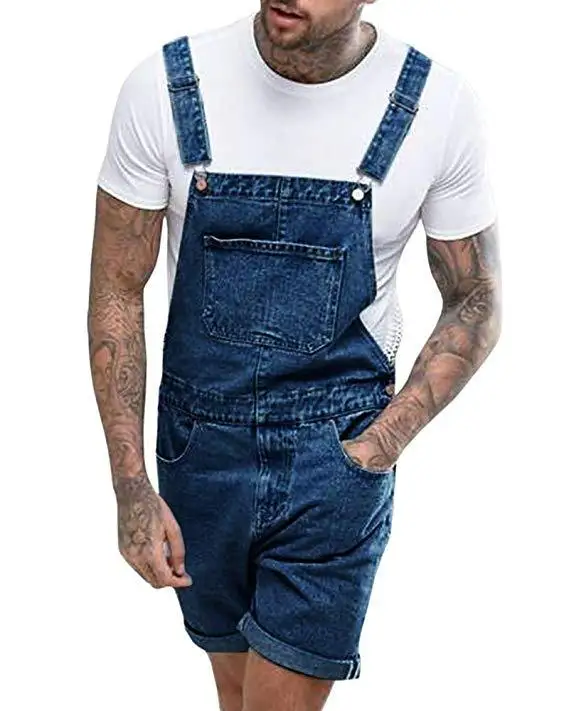 WSU-002 Vintage blue denim dungarees for men denim jumpsuit short jeans overalls for workwear