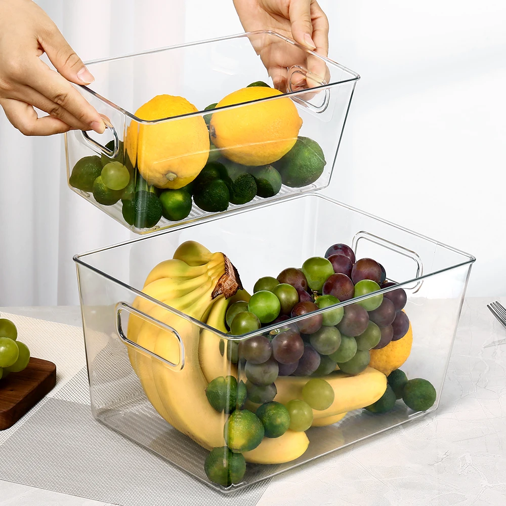 Refrigerator Organizer Bins Stackable Fridge Plastic Storage Bins for Freezer Kitchen