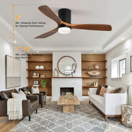 Energy Saving Motor Natural Wood Blades Modern Decorative Hotel Smart Ceiling Fans With Led Lights