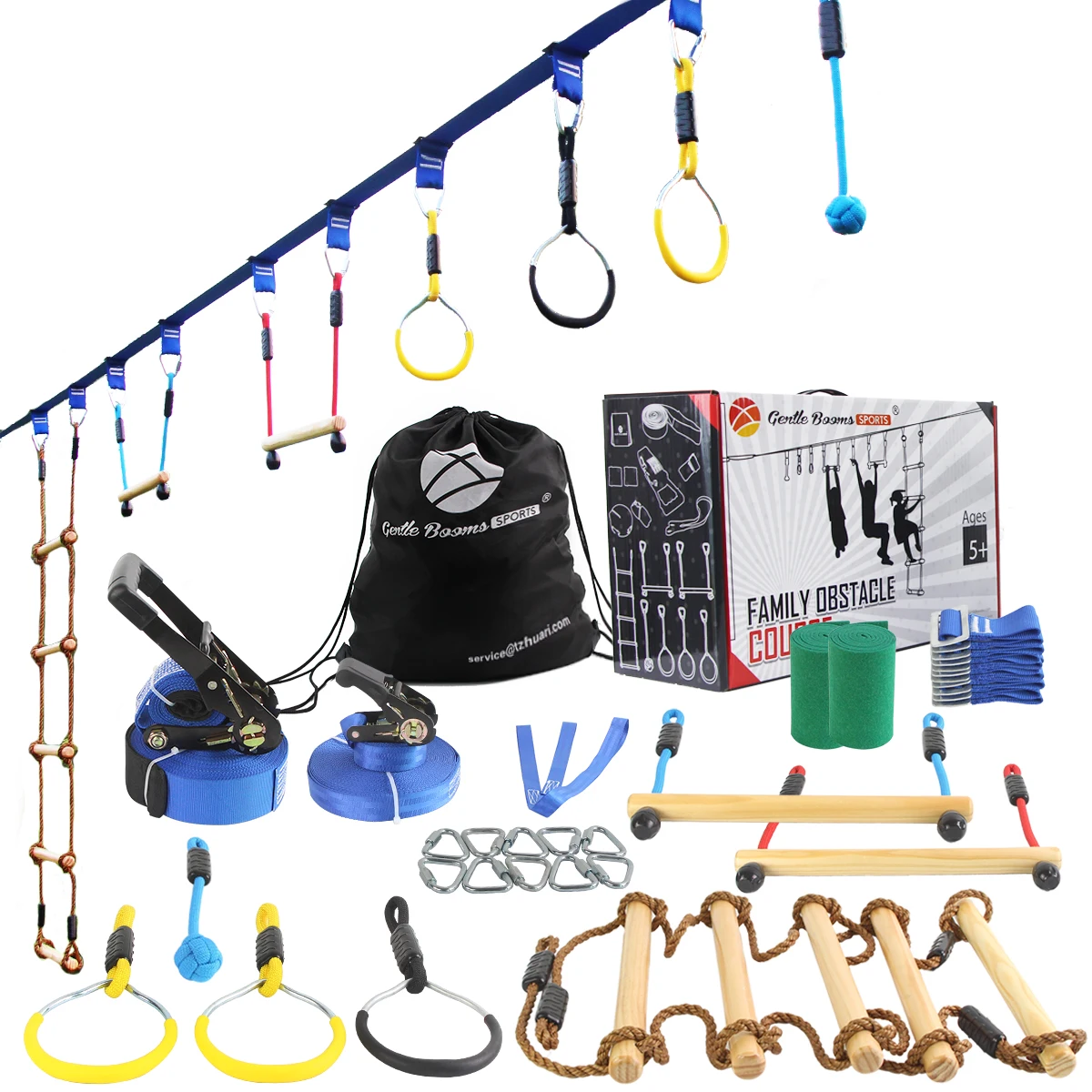 Outdoor Playground Equipment Ninja Warrior Obstacle Course for Kids Slackline with Cargo Net