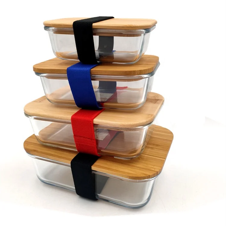 Borosilicate Glass Lunch Box Microwave Oven Safe Food Container with Bamboo Lid