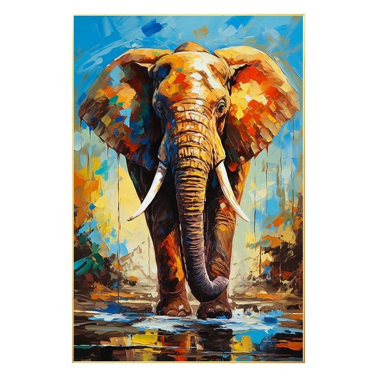 Handmade Modern POP Art Oil Painting Elephant Animal Wall Art Canvas Home Decoration