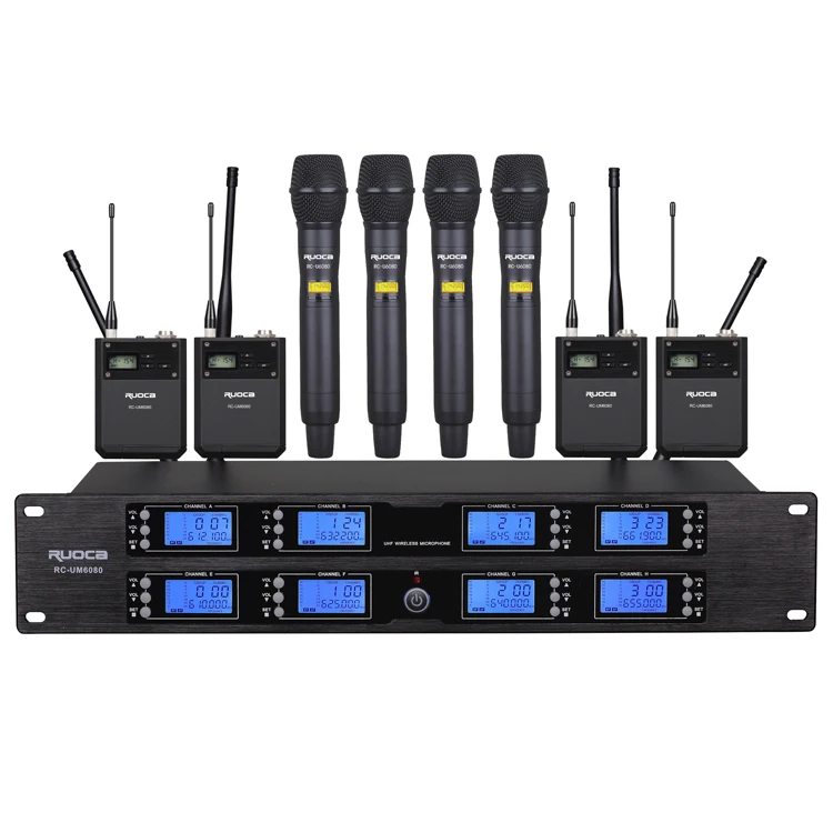 Factory supply handheld 8 channel wireless professional uhf microphone