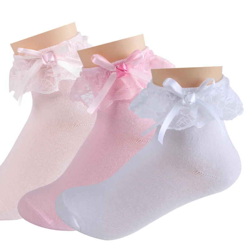 Новые детские ювелирные носки с бантом, модные кружевные носки для девочек, белые кружевные носки с бантом для девочек, оптовая продажа