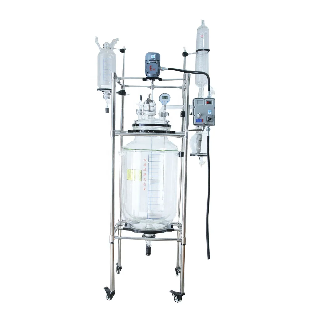 Double Layer Glass Heating and Cooling Reaction Tank 50L 100L Sale China