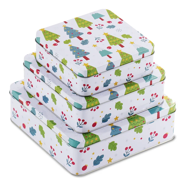 Рождественская металлическая жестяная коробка для пищевых продуктов хранения набор