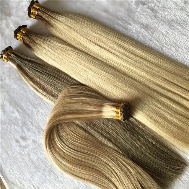 Remy Mongolian Full Hand Tied Weft Hair Extensions beaded rows hand tied weft wholesale hair  supply