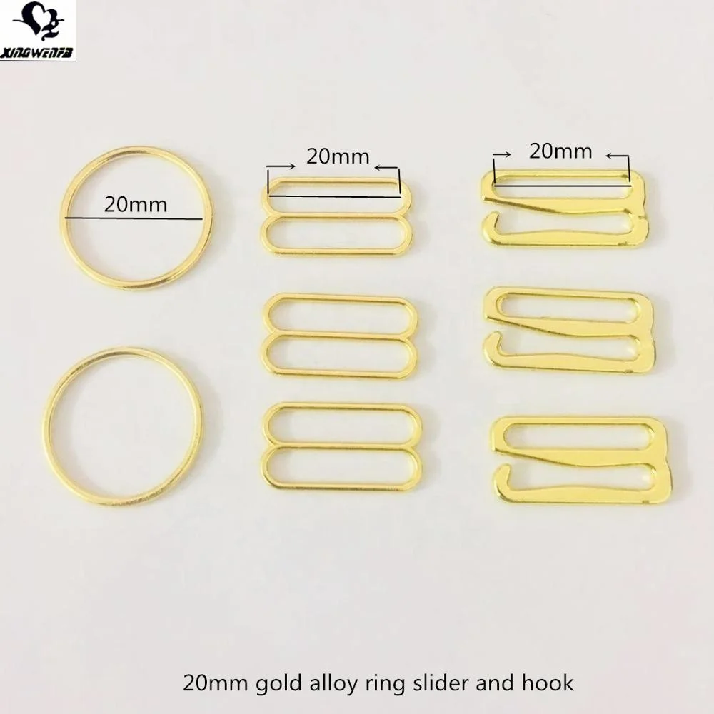 SGS good quality 20mm zinc alloy bra metal adjuster gold ring slider and hook