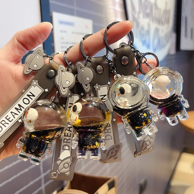 YWMX Cartoon Toy Astronaut Oil Drifting Bottle Keychain Car Pendant Marine Animal Keychain Ring  Gift Wholesale