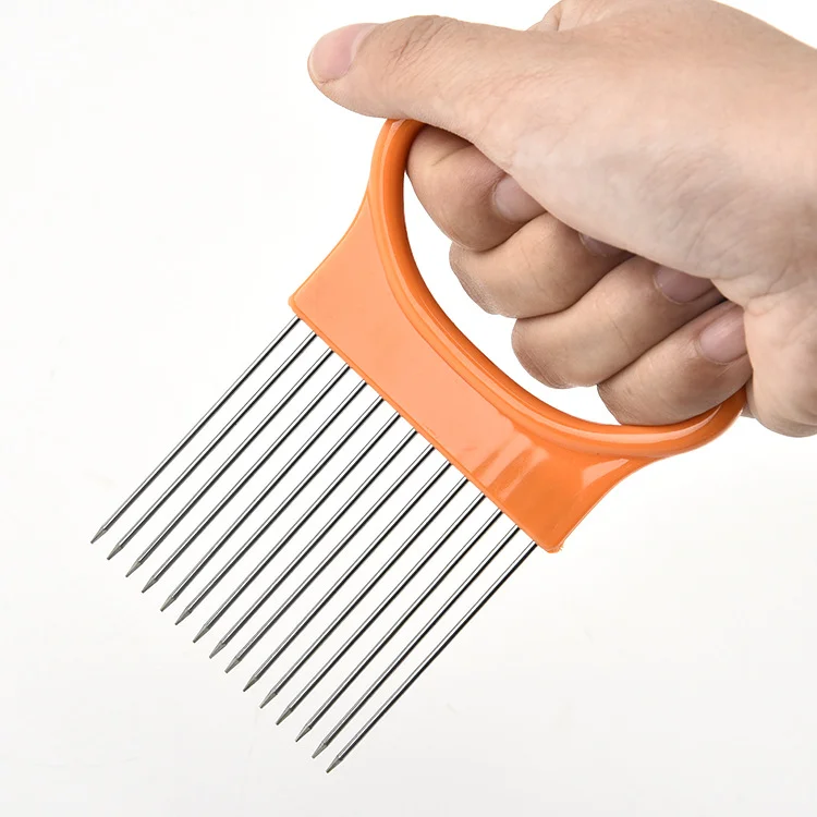 Stainless Steel Onion Fork Fruit Vegetable Cutter Tomato Slicer Safe Cutting Aid Holder Kitchen Accessories Tool