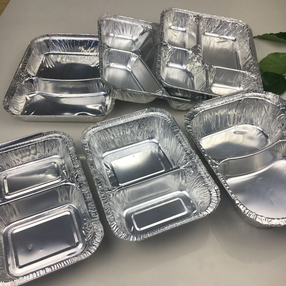 Recyclable disposable 2 compartment  aluminum foil pan  takeaway container with lid with capacity 750ml  lunch box
