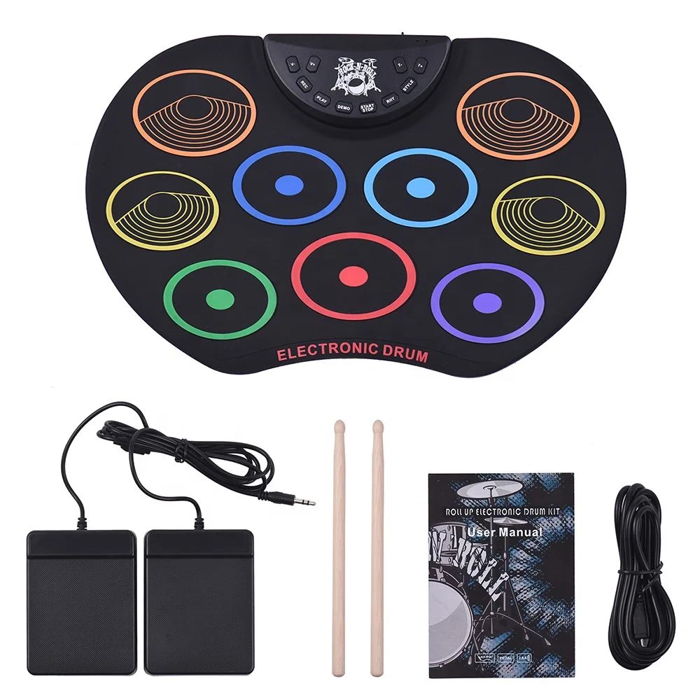 Professional Compact Colorful Scrolls Without Speakers Acoustic Electric Drums Set