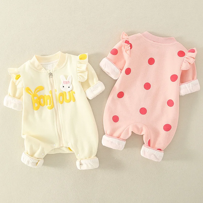 Boutique Knit Worsted Zip Up Baby Girl Cute Onesie Romper Muslin Kids Soft Comfortable Clothes Overalls