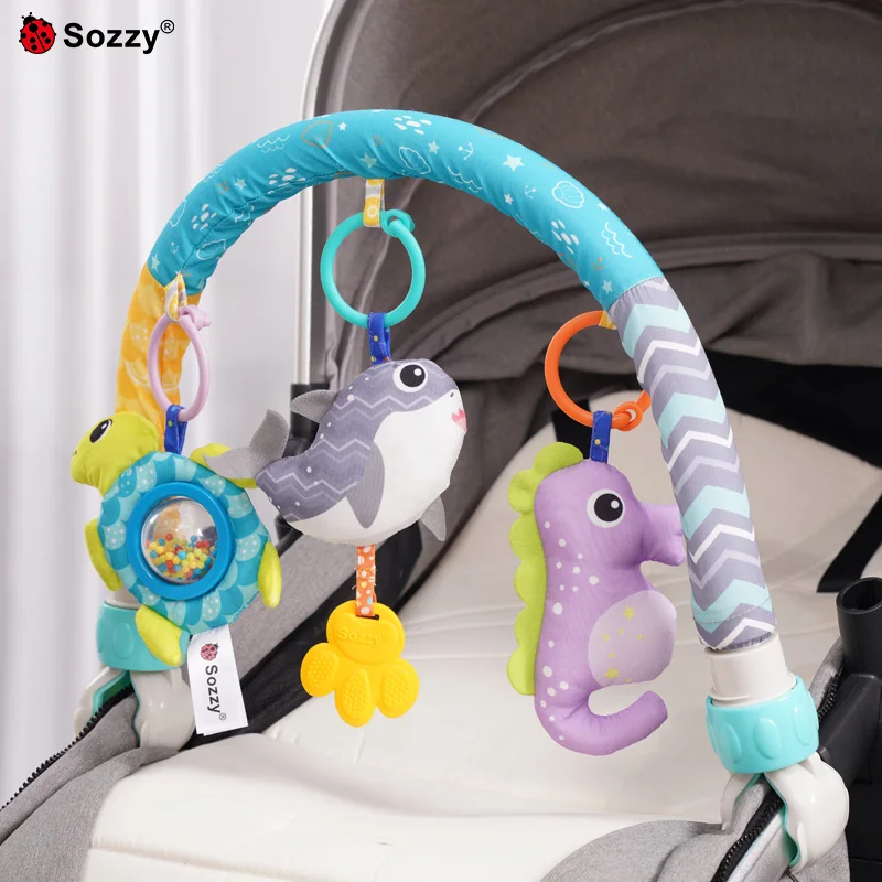 Sozzy Wholesale plush ocean animal Baby Musical Crib Stroller toy For Baby Bed Arch Toy