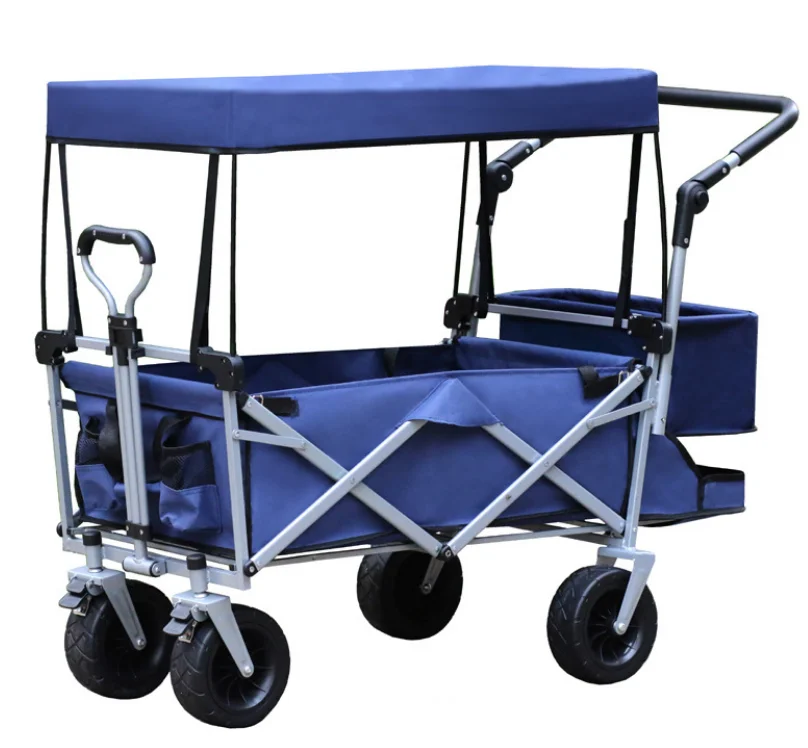 A lengthened folding outdoor four wheel mobile camping trolley No screws are required Household shopping cart