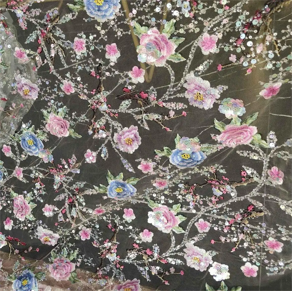 High Quality African Sequins Lace Fabric Golden Net Embroidery Tulle Lace Fabric For Nigerian Wedding Party Dress