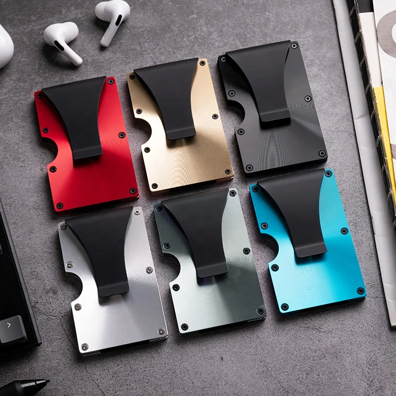 High Quality Factory Direct RFID Slim Minimalist Aluminum Metal Front Pocket Card Holder Wallet with Money Clip with CD Pattern