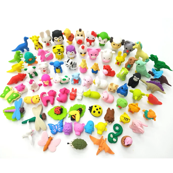 Fashion custom hot sale creative 70 Pack Animal Eraser for Kids Bulk Pull Apart Eraser 3D Puzzle Eraser