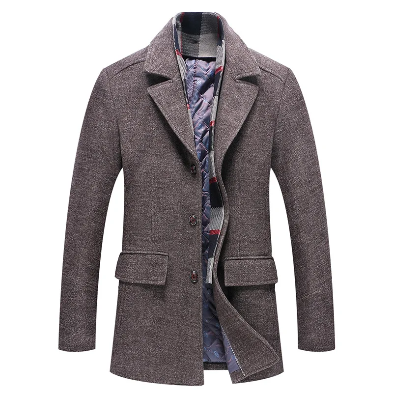 Wholesale Mens British Style Single Breasted Trench Coat Windproof Winter Mid Length Men Wool Coats