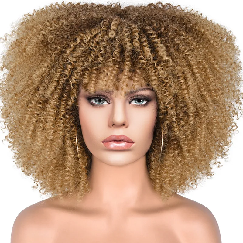 Halloween wigs Synthetic African small curly hair lady short hair black fluffy explosive head chemical fiber human hair wigs