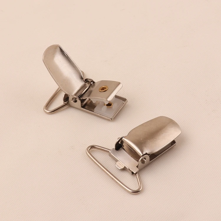 factory wholesale 1 inch metal suspender pacifier clip with plastic for suspenders garters