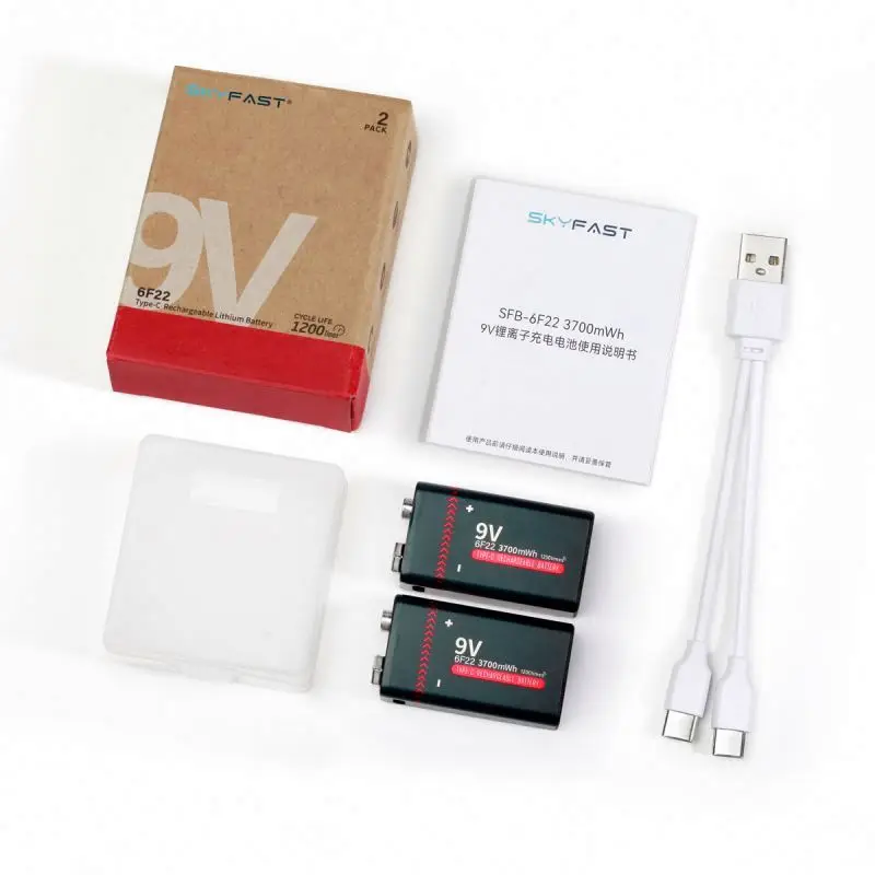 SKYFAST usb c 9v литий-ионный аккумулятор 1 шт. перезаряжаемая батарея Тип 6f22 1200mah с кабелями