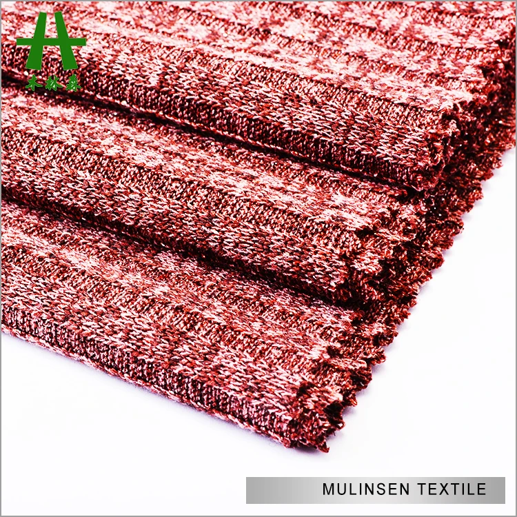 Mulinsen Textile Double Faced TR Hacci Melange Fabric Lurex Rib Dyed Knit Jacquard