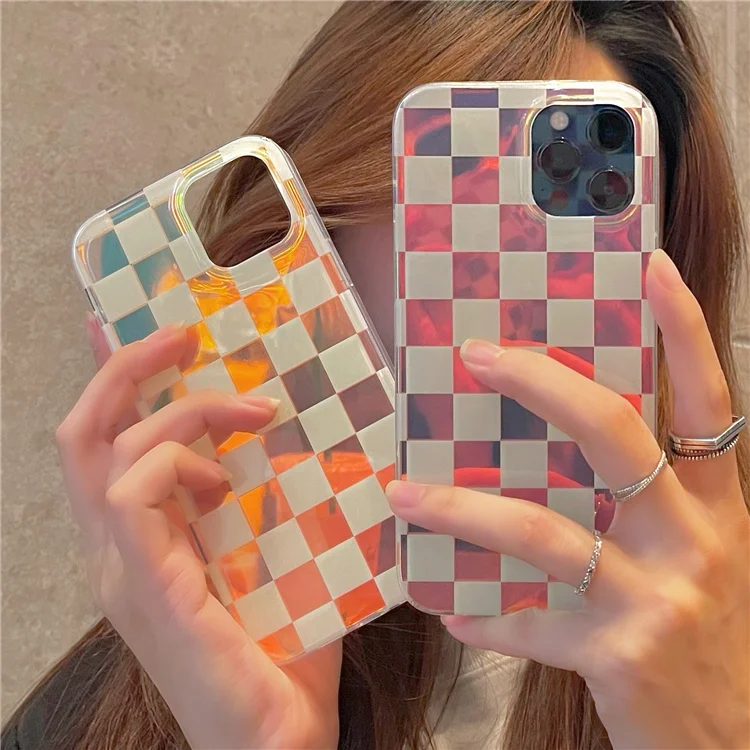 
2021 new designer laser clear tpu printing Checkered pattern shockproof back cover phone case for Iphone 11/12 pro max 6 7 8 