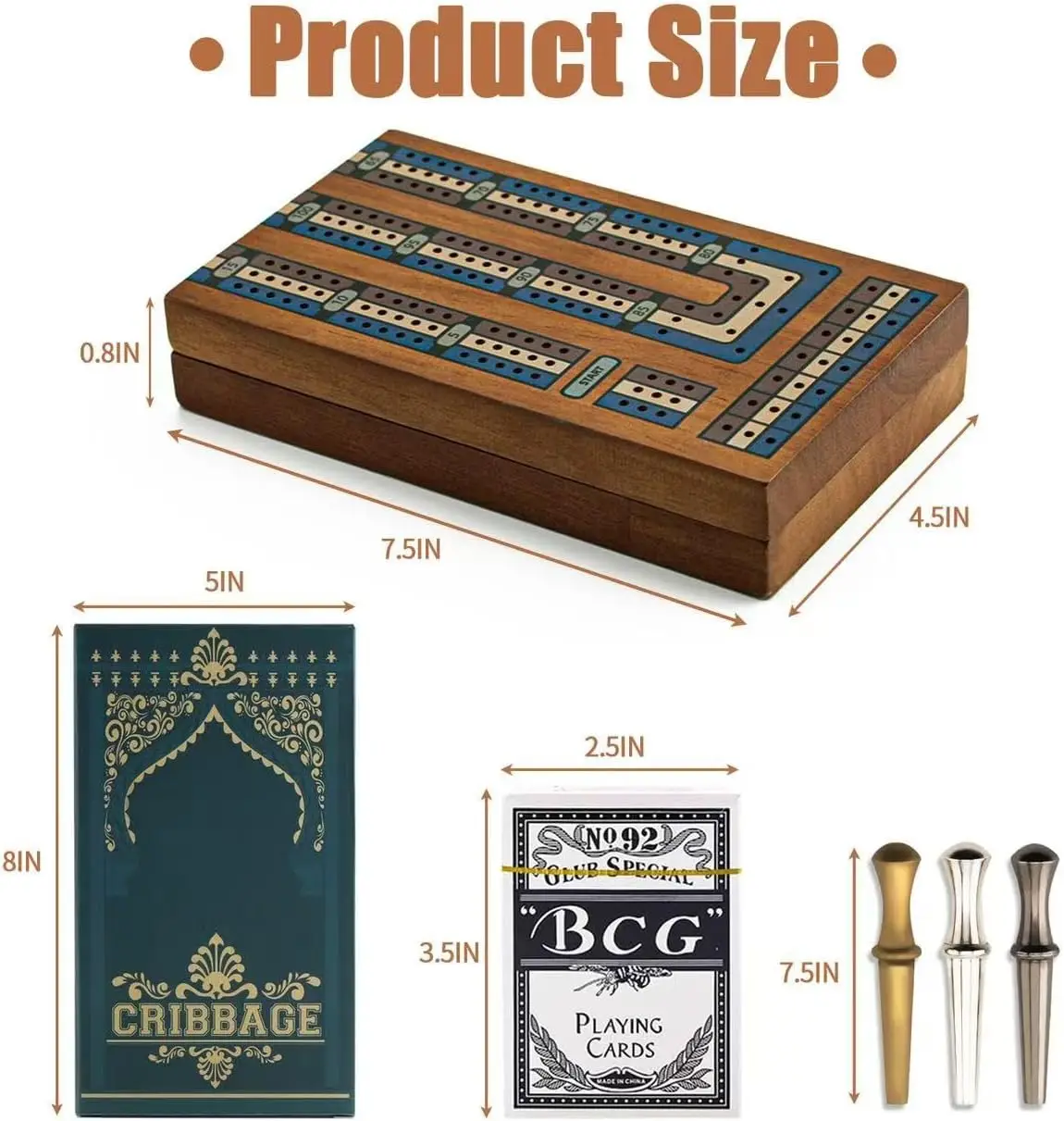 Travel Cribbage Board with Storage and Collapsible with Magnetic Lock 9 Metal Pegs Full Deck of Cards Family Board Games Adults