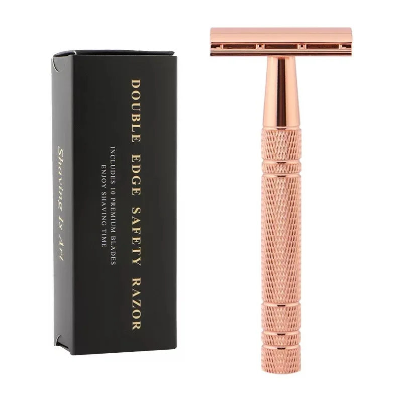 High Quality Luxury Rose Gold Black Men Safety Shaving Razor Double Edge Safety Razor Perfect for Everyday Use With 5 Blades