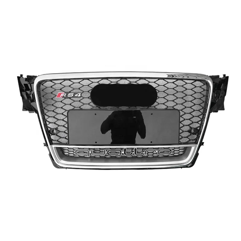 Front Grill ABS Plastic Hood Grille For Audi A4 S4 B8 2008-2012 Upgrade AUDI A4 Black Or Chrome Car Grille With Silvery Emblem
