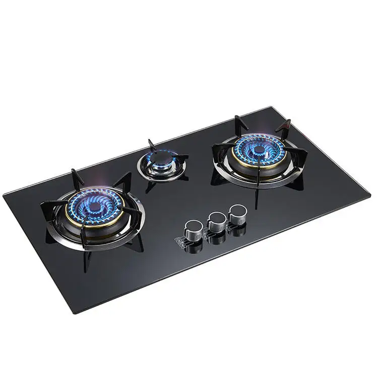 Household Cooking Tempered Glass Gas hob 3 Burner BUILT-IN Cooktop Three heads gas stove
