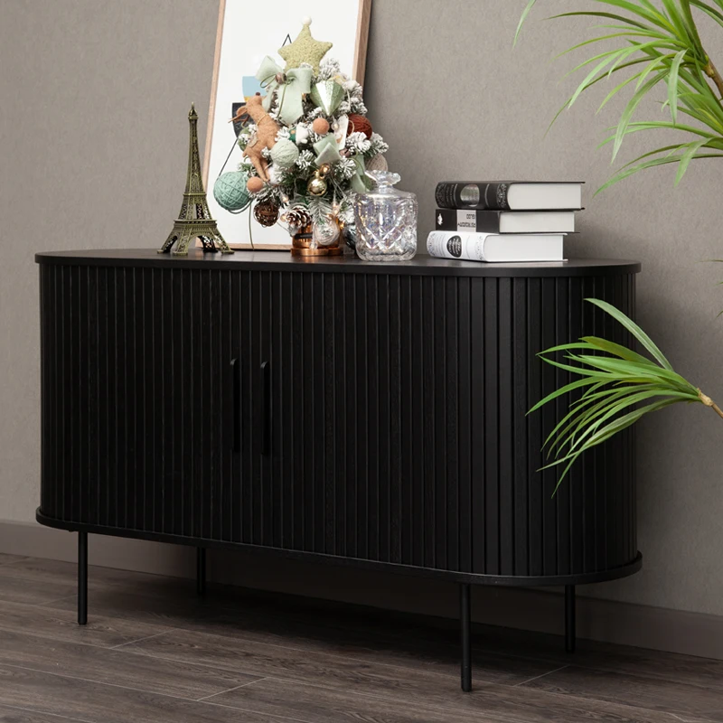 Distressed Sideboard Buffet Modern Solid Oak Veneer Console Table Slat Decoration Entrance Cabinet Rustic Sideboard Buffet