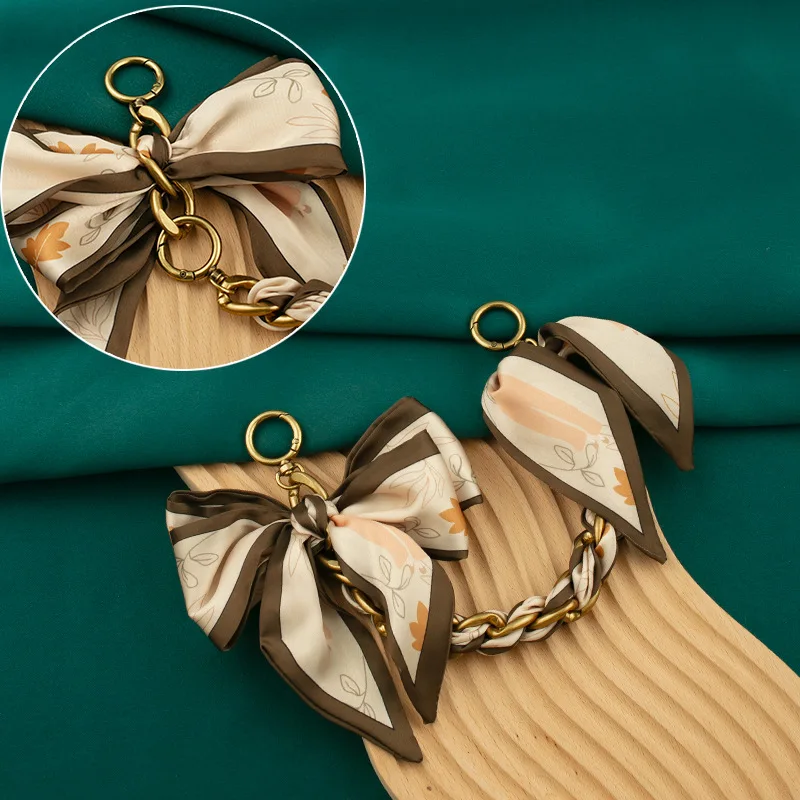 RW Women Handbag Decor Accessory Bow Tie Bag Pendant Keychain Silk Scarf Braid Metal Chain Purse Handle for Designer Bags