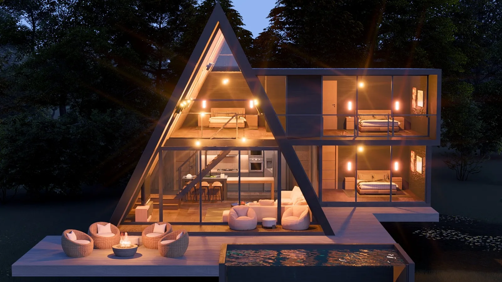 triangular house in the forest, 170 square meters of earthquake-resistant structure Triangular wooden house, high-quality house