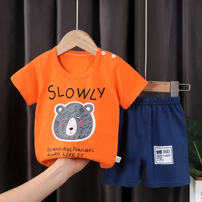 Wholesale 2-7Y Kids Pajamas Smart Casual Style Short Sleeve 100% Cotton with Cartoon Animal Patterns Boys Clothing Sets