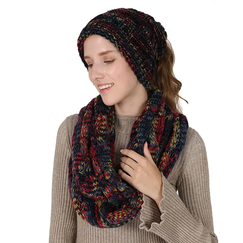 Wholesale Confetti Style Knit Women Winter Hat And Scarf Set