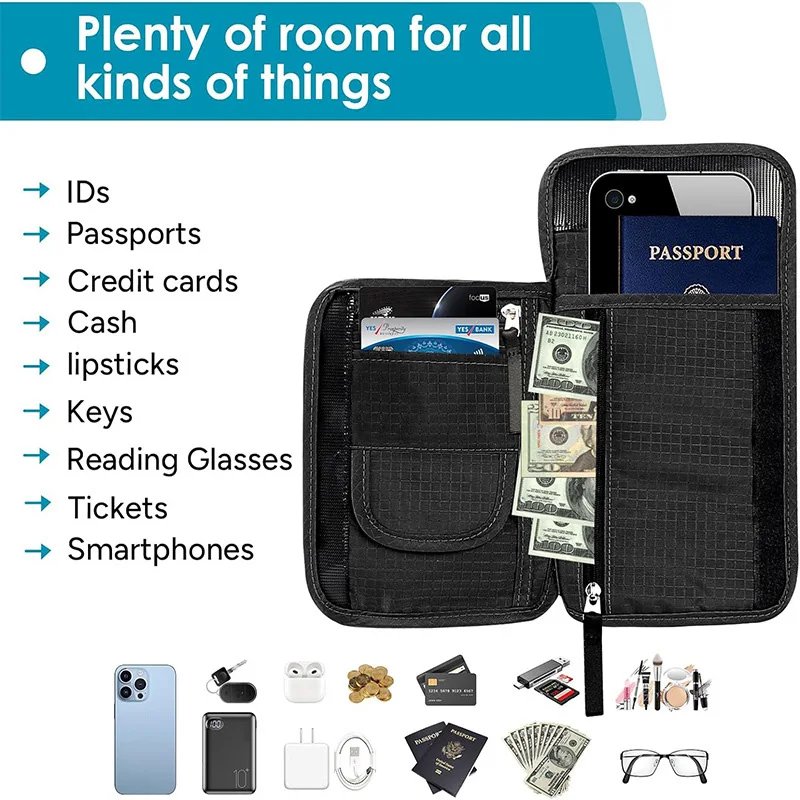 Custom Waterproof Large Capacity Family Rfid Travel Zipper Passport Card Badge Holder Accessories PVC Neck Wallet Bag