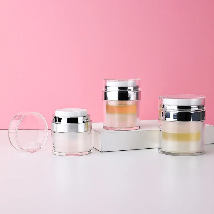 Empty refillable 15ml 30ml 50ml white transparent blue red cosmetic packaging container plastic airless pump cream jar