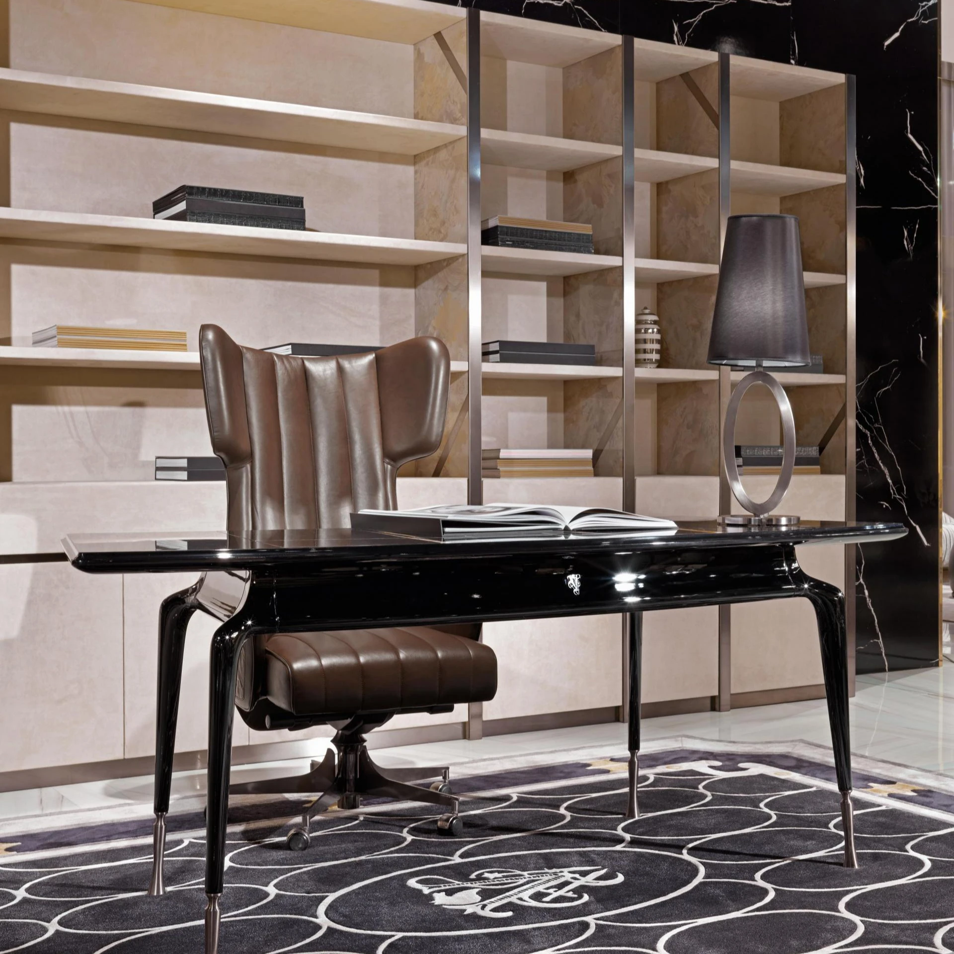 Italian light luxury style hot sale customizable office furniture leather office chair solid wood desk marble bookcase