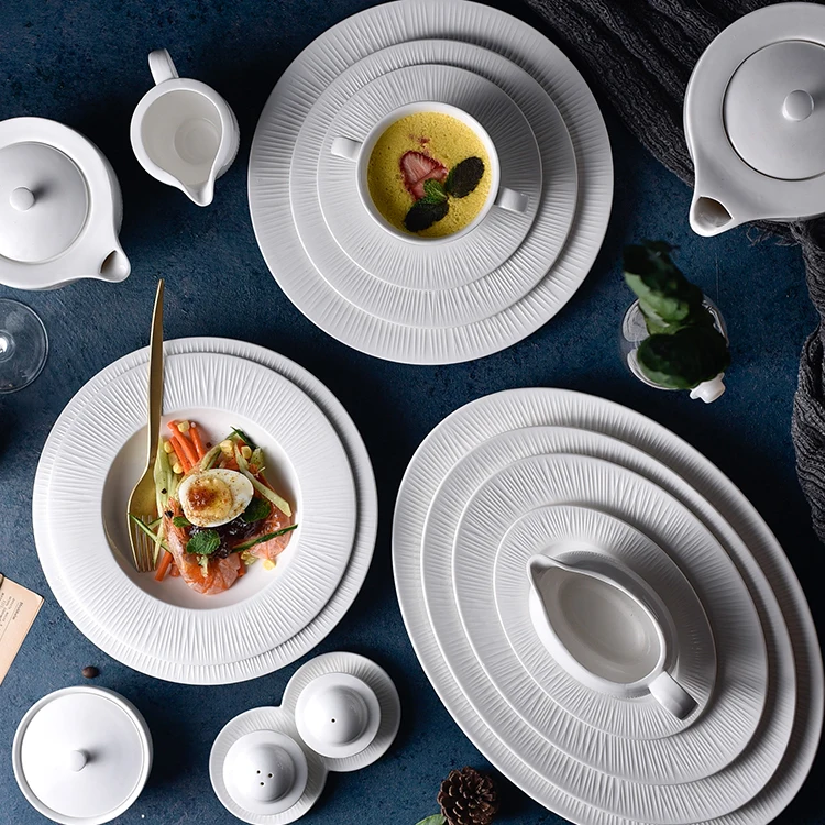 Wholesale table setting porcelain ceramics dining plates set white western dinnerware tableware