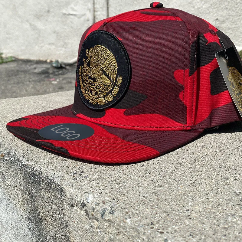 custom tricolor camo 6 Panel mexico Hat  Snapback Cap Adjustable Strap Mexican Flag logo