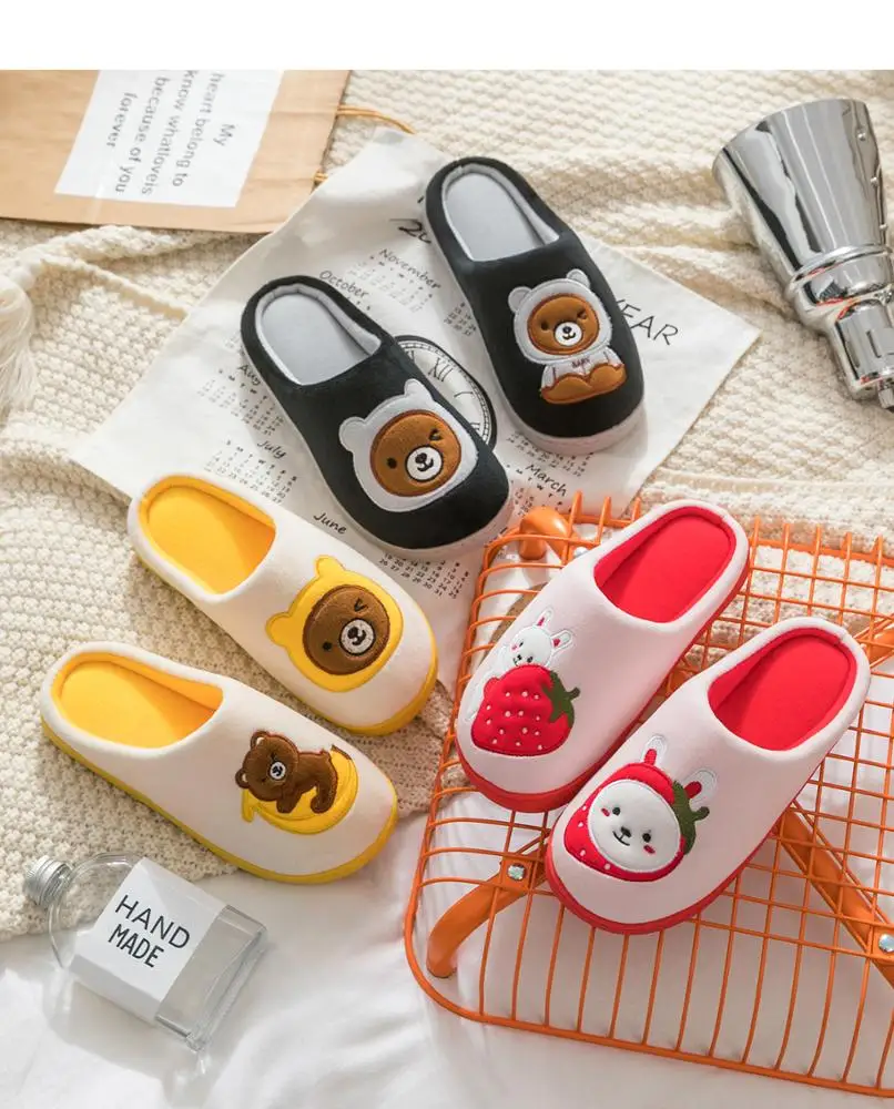Wholesale Flat Novelty Women Slippers, Cute Cartoon Fruit Student Winter Warm Slippers